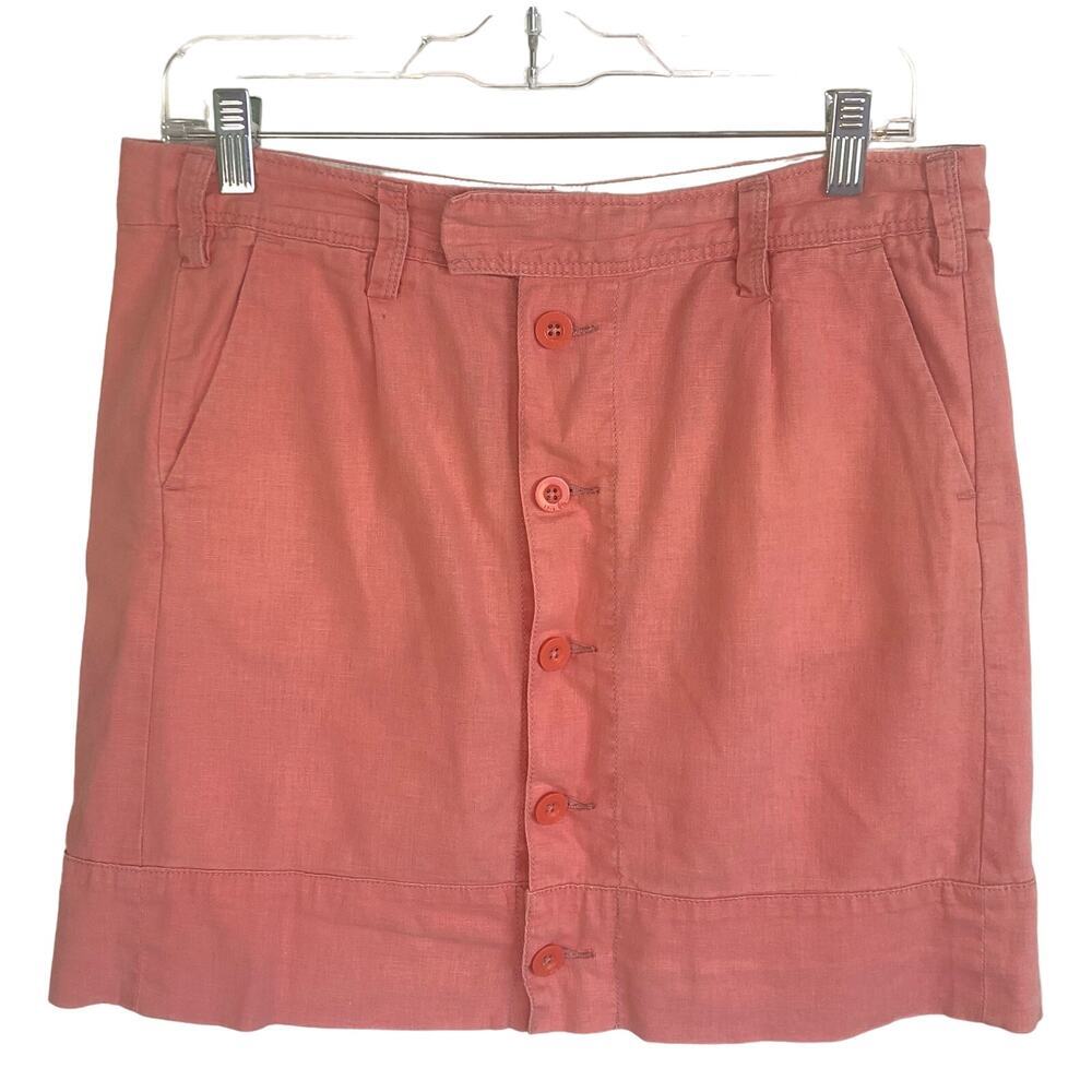 Anthropologie Paper Boy Skirt Pink Linen Blend Mini Skirt Button Front Women's 6